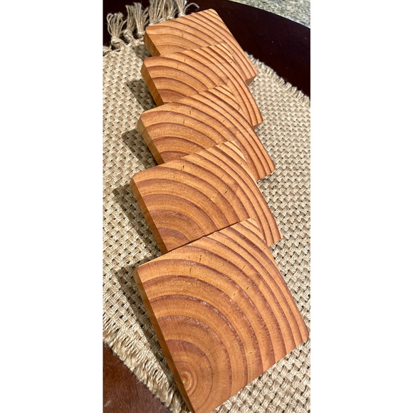 Handmade Wooden Coasters Brown Hue 4x4" Set of 5 Rustic Farmhouse - Picture 9 of 11